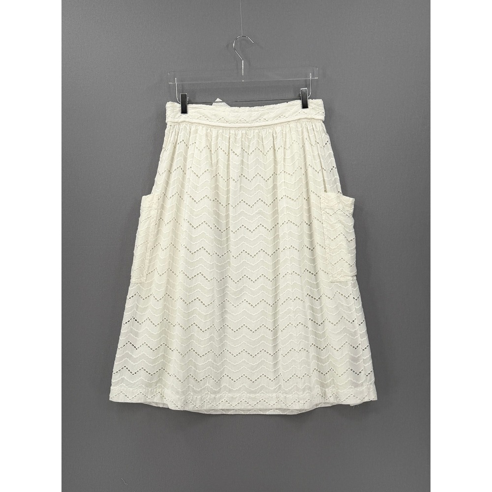 Tracy Reese x Anthropologie A-line Skirt Women 14 White Eyelet Tie Waist Midi - Picture 6 of 16